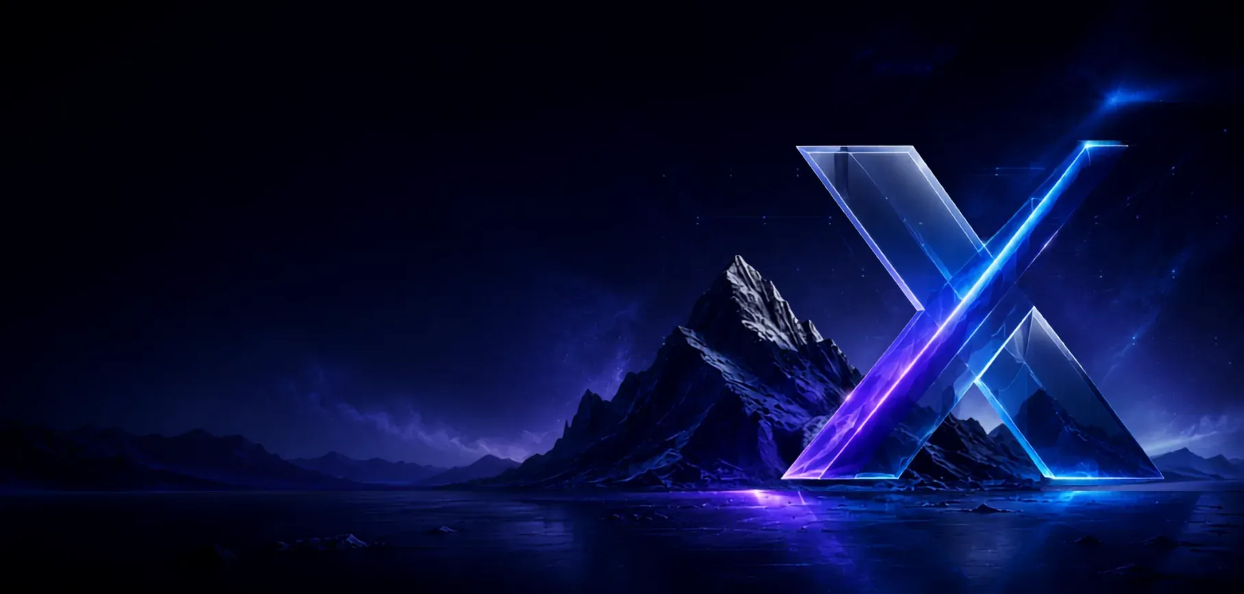 TheGuideX brand artwork — a glowing glass X over a dark mountain range